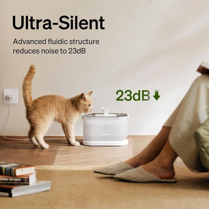 PETLIBRO Cat Water Fountain, Cat Fountain Indoor Stainless Steel Tray, 2.5L/84oz Wireless Pump Pet Water Fountain, Cat Water Dispenser with Two Flow Modes, Pet Fountain for Drinking Easy Clean - Image 3